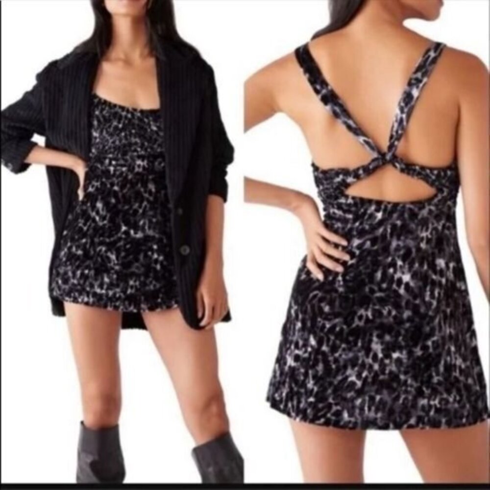 Free People NEW Virgo Moon Velvet Cheetah Animal Print Mini Dress